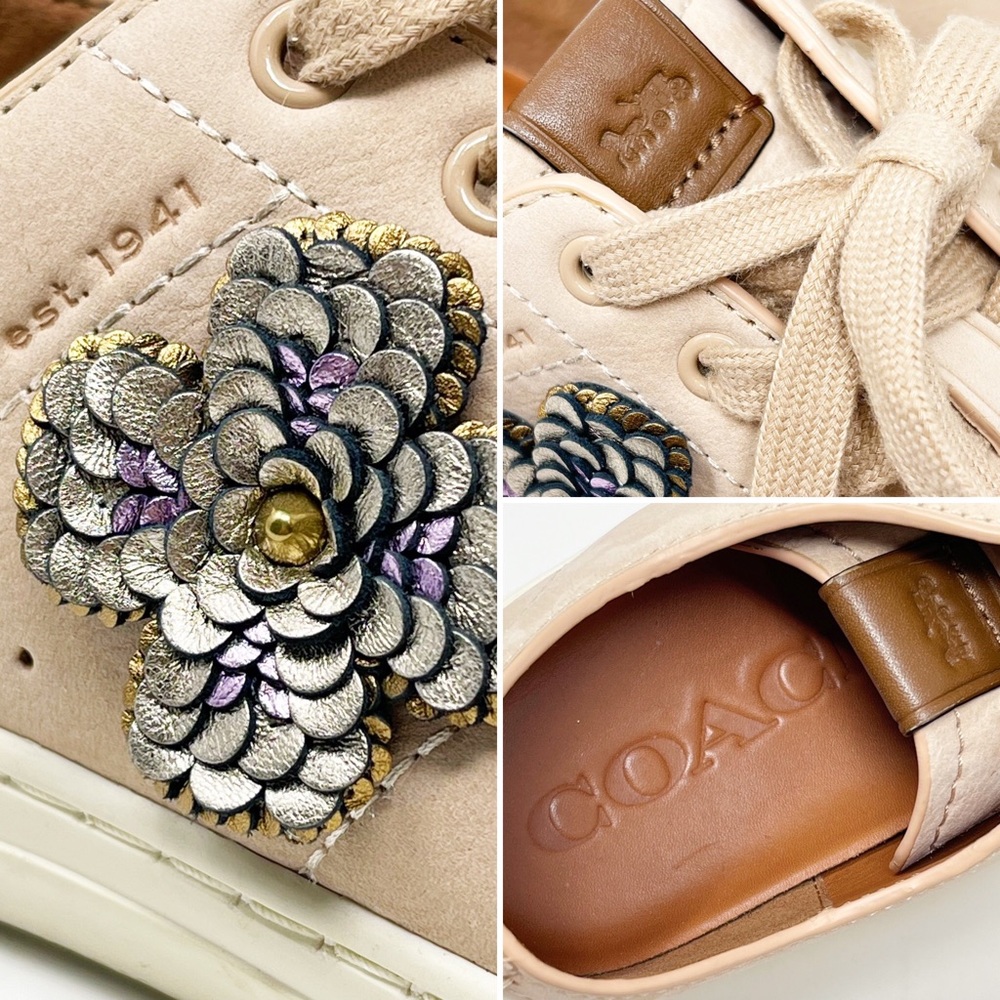 RARE Coach C121 Low Top Sneaker Nubuck Leather Lace Up Designer Shoes Cream 6.5 - Picture 8 of 12